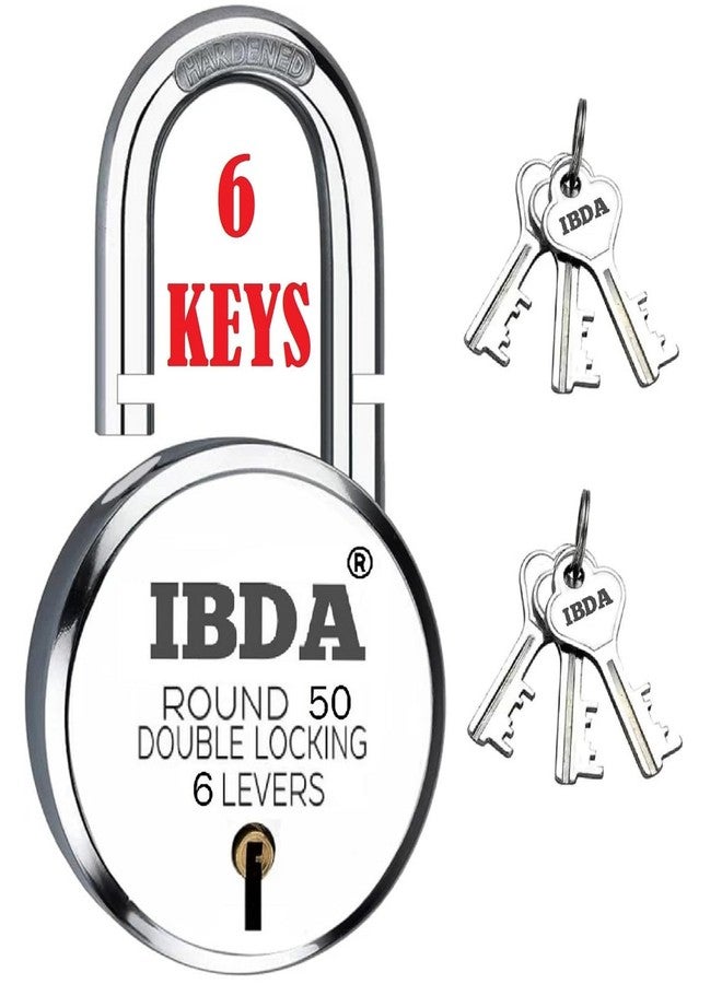 IBDA قفل صغير من IBDA، ٥٠ مم، مع ٦ مفاتيح | قفل ومفتاح | قفل مزدوج | تقنية ٦ أذرع | قفل بهيكل فولاذي بدون مسامير | قفل للاستخدام الداخلي، للمنزل، البوابة، الباب، الكادي، القناة، السلسلة، المحل، المدرسة، المستودع - Image 1